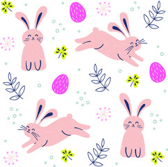 Seamless pattern Easter bunnies cute baby illustration