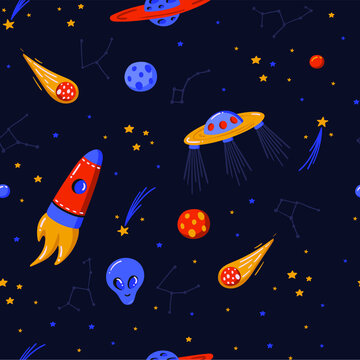 Spaceships night sky space illustration