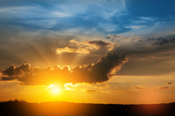 Gorgeous panorama scenic of the strong sunrise with cloud on the orange sky