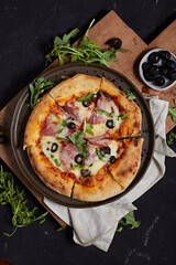 Italian salami pizza with mozzarella