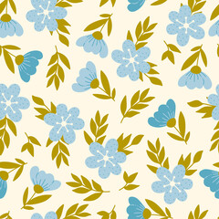 Seamless pattern with blue flowers