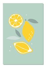 Lemon card. Abstract natural poster in pastel colors. Paper clipping elements. Summer tropical background with lemon. Hand-drawn lemon For poster, banner, cover, social networks, postcards, printing.