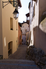 Medieval old town of City of Sion with alley and historic houses on a sunny spring day. Photo taken...