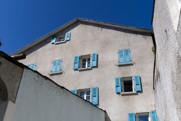 Medieval old town of City of Sion with alley and historic houses on a sunny spring day. Photo taken...