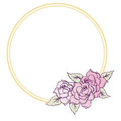 Pink roses round frame hand drawn vector