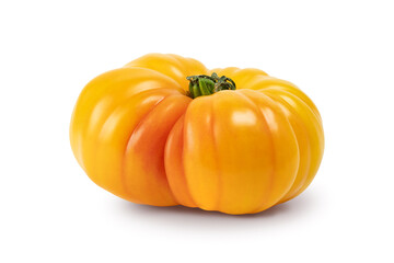 Obraz premium Fresh yellow beefsteak tomatoes isolated on a white background. Top view.