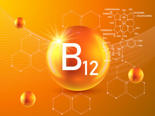 Nutrition sign vector concept. The power of vitamin B12. Chemical formula. - obrazy, fototapety, plakaty