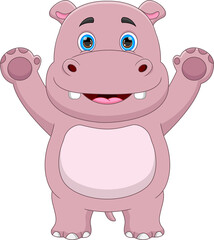 cartoon cute hippo waving on white background