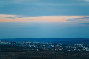 sunset view over a small city. spring landscape. High quality photo