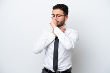 Business Brazilian man isolated on white background is suffering with cough and feeling bad