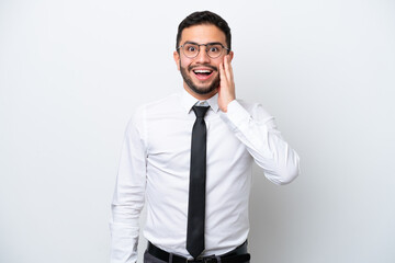 Business Brazilian man isolated on white background with surprise and shocked facial expression