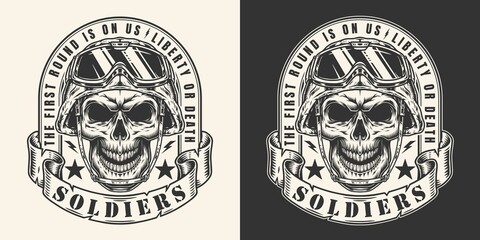 Soldier skull monochrome vintage logotype