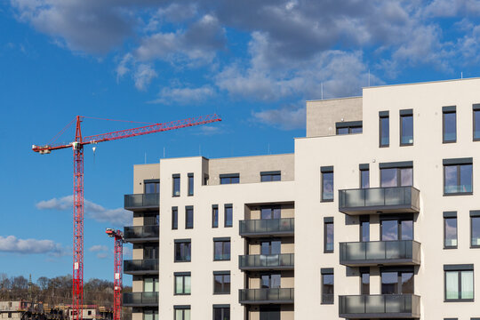 Crains on construction site of building. Construction background copy space