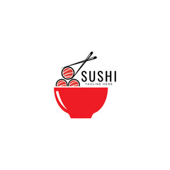 Sushi logo template for Japanese food cafe with salmon sushi