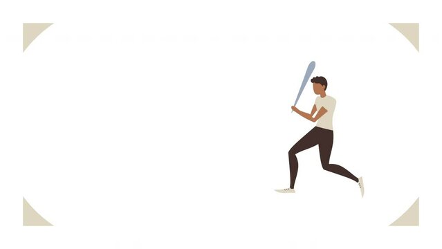 4k video of cartoon baseball player character on white background.