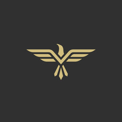 Golden eagle logo design. Simple eagle icon vector concept. Flying eagle graphic template.