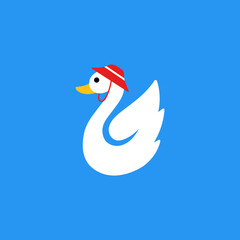 White swan mascot logo design. Playful swan character icon vector illustration.