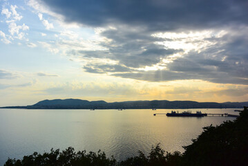 Fototapeta na wymiar Observation deck at the exit from Novorossiysk. Nice view of the city and Tsemesskaya Bay