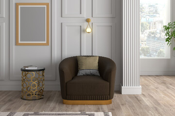 3d render Single sofa from the front view in the interior