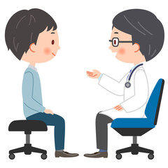 診察する医師と患者の男性のイラスト