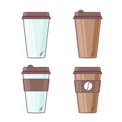 Set of cartoon paper coffee cups