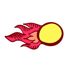 Flying comet with fire flames and space for text vector icon. Hand drawn space object sign