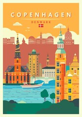 Copenhagen city  landmarks poster design, Denmark - obrazy, fototapety, plakaty