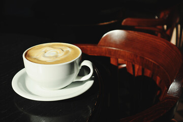 Tasty aroma coffee with milk in cafe