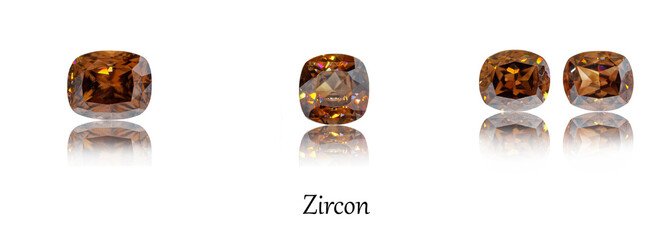 collection of macro mineral stones, a set of faceted zircons of precious minerals on a white...