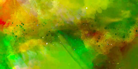Hand-drawn bright green gradient abstract watercolor splashed on the paper. Multicolor watercolor background for textures. Fantasy smooth light pink abstract watercolor painted background.