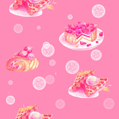 watercolor seamless pattern with a cake