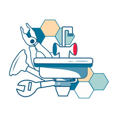 Plumber service logo template, flat vector illustration isolated on white background. Plumbing repair and maintenance.