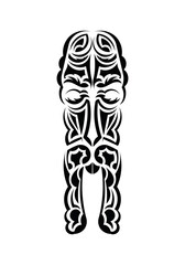 Face in the style of ancient tribes. Black tattoo patterns. Isolated. Vector illustration.