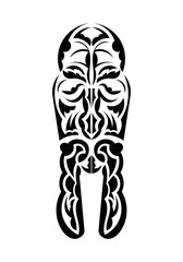 Maori style face. Black tattoo patterns. Isolated on white background. Vector illustration.