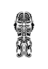 Polynesian style face. Black tattoo patterns. Isolated. Vetcor.