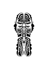 Polynesian style face. Black tattoo patterns. Isolated on white background. Vetcor.