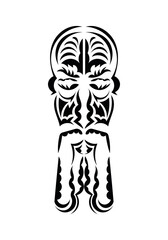 Polynesian style face. Black tattoo patterns. Flat style. Vetcor.