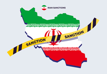 vector illustration of a map of Iran with a yellow ribbon sanctions