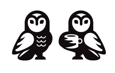 barn owl holding cup of coffee icon vector