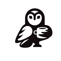 owl holding cup of coffee black and white color vector