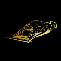 Cheetah ,Golden painting brush stroke over black background