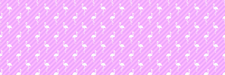Seamless striped texture with flamingos. Cartoon birds. Colorful illustration