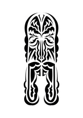Mask in the style of the ancient tribes. Black tattoo patterns. Isolated on white background. Vector illustration.