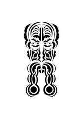 Face in traditional tribal style. Black tattoo patterns. Isolated. Vetcor.