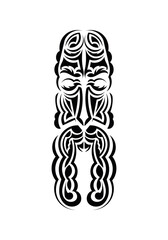Face in traditional tribal style. Black tattoo patterns. Isolated. Vector illustration.