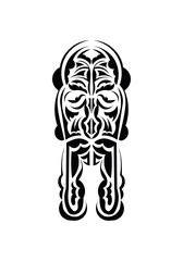 Face in traditional tribal style. Black tattoo patterns. Isolated on white background. Vector illustration.