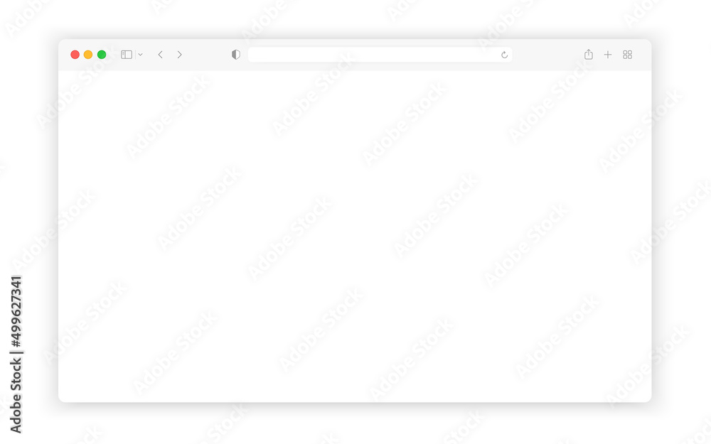 Poster Web browser window white template. Realistic blank browser window with toolbar and shadow. Sample frame design Internet page mockup. PC, laptop, tablet and smartphone empty web page mockup.
