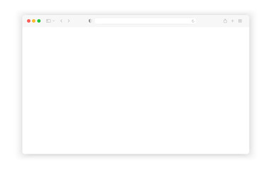 Web browser window white template. Realistic blank browser window with toolbar and shadow. Sample frame design Internet page mockup. PC, laptop, tablet and smartphone empty web page mockup.