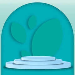 Podium on green pastel background empty product stand, stage pedestal or platform