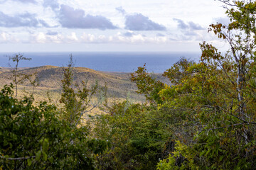 Sunrise over Christoffel National Park during the hike up to the top of Christoffel mountain on the...